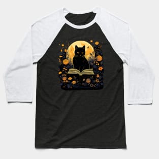 Floral Black Cat And Book Catshirt Baseball T-Shirt